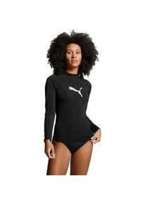 Rash Guard Puma "SWIM WOMEN LONG SLEEVE RASH GUARD", Damen, Gr. L, schwarz, Obermaterial: 80% Polyester, 20% Elasthan, unifarben, eng normal, ohne Ausschnitt, Shirts, Logodruck, lang&auml;rmelig, funktionelle Passform
