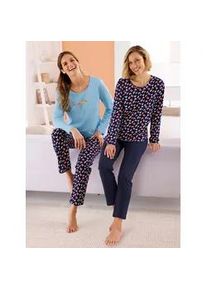 w&auml;schepur Schlafanzug W&Auml;SCHEPUR, Damen, Gr. 40/42, aqua, marine, bedruckt, 100% Baumwolle, Homewear-Sets Schlafanzug