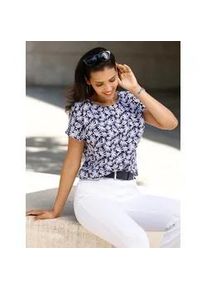 Schlupfbluse Classic Basics, Damen, Gr. 42, blau (marine, beige, bedruckt), bedruckt, gebl&uuml;mt, gemustert, mehrfarbig, U-Boot-Ausschnitt, Blusen Schlupfbluse