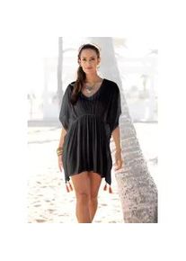 Tunika Lascana, Damen, Gr. 32/34, schwarz, Cr&ecirc;pe, Obermaterial: 100% Viskose, unifarben, figurumspielend Po-bedeckend, V-Ausschnitt, Tuniken, aus gekreppter Viskose, Blusenkleid, Strandmode, transparent