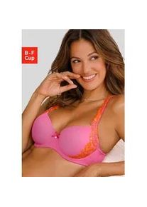 Schalen-BH Lascana "Wanda", Damen, Gr. 80, Cup F, pink (pink, orange), Spitze, Obermaterial: 75% Polyamid, 20% Polyester, 5% Elasthan, BHs Schalen-BH, mit B&uuml;gel und mit seitlicher Stickerei Spitze, Dessous