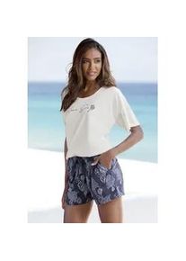 Shorty Vivance DREAMS, Damen, Gr. 32/34, beige (creme, gemustert), Single Jersey, Obermaterial: 60% Baumwolle, 40% Polyester, gemustert, unifarben, bequem kurz, Rundhals, abgesteppt, Homewear-Sets Shorty, Sch&ouml;nes Muschel-Muster