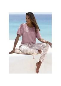 Pyjama Vivance DREAMS, Damen, Gr. 32/34, lila (mauve, gemustert), Single Jersey, Obermaterial: 60% Baumwolle, 40% Polyester, gemustert, unifarben, bequem lang, Rundhals, abgesteppt, Homewear-Sets Pyjama, Allover-Druck