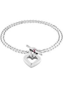 Armkette Tommy Hilfiger "TOGGLE HEART", wei&szlig; (edelstahlfarben, blau, rot, wei&szlig;), Armb&auml;nder, Damen, 17cm, Edelstahl, Armkette, mit Emaille