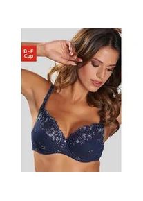 B&uuml;gel-BH Lascana "Wanda", Damen, Gr. 105, Cup D, blau (marine), Spitze, Obermaterial: 78% Polyamid, 12% Polyester, 6% Baumwolle, 4% Elasthan, BHs B&uuml;gel-BH, mit Stickerei Spitze in floraler Optik, Dessous