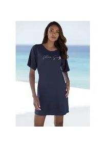 Sleepshirt Vivance DREAMS, Damen, Gr. 40/42, N-Gr, blau (dunkelblau), Single Jersey, Obermaterial: 60% Baumwolle, 40% Polyester, bedruckt, unifarben, bequem ca. Mitte Oberschenkel, Rundhals, abgesteppt, Kleider Sleepshirt, mit sch&ouml;nem Frontprint