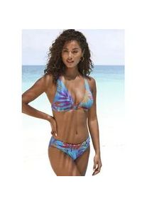 Triangel-Bikini Lascana, Damen, Gr. 34, Cup C/D, blau (blau bedruckt), Obermaterial: 86% Polyamid, 14% Elasthan. Futter: 100% Polyamid, bedruckt, Bikini-Sets Triangel-Bikini, mit kleinem goldfarbenem Zierring