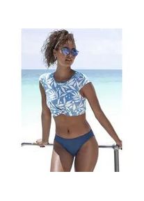 Crop-Bikini-Top Lascana ACTIVE "Lia", Damen, Gr. 36, Cup A/B, wei&szlig; (blau wei&szlig; bedruckt), Recycling-Polyamid, bedruckt, Bikini-Oberteile, mit Knotenoptik vorn