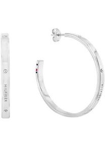 Paar Creolen Tommy Hilfiger "LINEAR", silber (edelstahlfarben), Ohrringe, Damen, 40mm, Edelstahl, mit Emaille