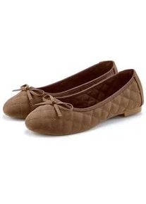 Ballerina Lascana "Slipper, Schl&uuml;pfschuh", Damen, Gr. 38, braun (cognacfarben), Obermaterial: 100% Lederimitat. Decksohle: 100% Textilmaterial. Futter: 100% Textilmaterial. Laufsohle: 100% Synthetik, unifarben, Schuhe Ballerina, mit Schleifenapplikation VEGAN