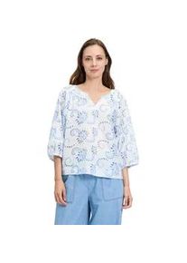 BETTY & CO Schlupfbluse BETTY & CO "Damen mit Stickerei", Damen, Gr. 46, blau (wei&szlig;, blau), Obermaterial: 69% Baumwolle, 31% Polyester., figurumspielend normal, Rundhals, Blusen Schlupfbluse