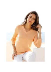 Strickpullover Classic Basics "Langarm-Pullover", Damen, Gr. 52, rot (apricot), 100% Baumwolle, unifarben, Pullover Strickpullover