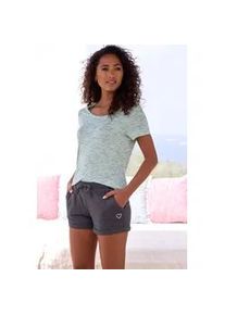 Shorty Vivance DREAMS, Damen, Gr. 32/34, gr&uuml;n (gr&uuml;n, meliert), Single Jersey, Obermaterial: 90% Viskose, 10% Polyester. Unterteil: 100% Baumwolle, meliert, kurz, Rundhals, Homewear-Sets Shorty, mit sch&ouml;nem Melange-Effekt