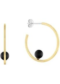 Paar Creolen Tommy Hilfiger "SEMI-PRECIOUS BEADS", gold (gelbgoldfarben, edelstahlfarben, schwarz, schwarz), Ohrringe, Damen, 30mm, Edelstahl, mit Onyx, Lapislazuli oder Glasstein