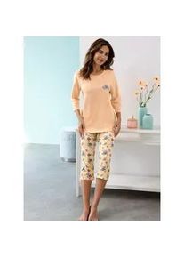 Schlafanzug, Damen, Gr. 52/54, orange (apricot, bedruckt), 100% Baumwolle, Homewear-Sets Schlafanzug