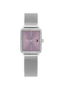 Quarzuhr Tommy Hilfiger "TEA TANK", lila (edelstahlfarben, fliederfarben), Armbanduhren, Damen, Quarzuhr, Armbanduhr, Damenuhr, Edelstahlarmband, analog, Glassteine