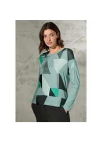 Langarmshirt Cecil, Damen, Gr. M (40), gr&uuml;n (glaced salvia gr&uuml;n), Stoff, Vorderseite: 100% Viskose; R&uuml;ckseite: 95% Viskose, 5% Elasthan, gemustert, normal normal, V-Ausschnitt, B&uuml;ndchen, Shirts Langarmshirt, mit V-Ausschnitt
