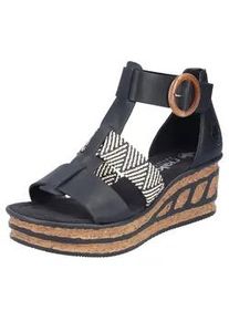 Keilsandalette Rieker, Damen, Gr. 40, schwarz (schwarz, creme), Bast, Lederimitat, Schuhe Sandalette, Sommerschuh, Plateausandalette, Sandale mit modischem 6 cm Keilabsatz