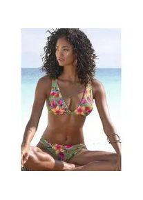 Triangel-Bikini-Top Lascana "Malia", Damen, Gr. 36, Cup C/D, rosa (salbei, pink bedruckt), Microfaser, Microfaser, Polyamid, bedruckt, floral, Bikini-Oberteile, mit tropischem Print