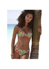 B&uuml;gel-Bikini-Top Lascana "Malia", Damen, Gr. 36, Cup F, rosa (salbei, pink bedruckt), Microfaser, Microfaser, Polyamid, bedruckt, floral, Bikini-Oberteile, mit tropischem Print