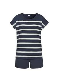 Shorty s.Oliver, Damen, Gr. 32/34, blau (dunkelblau, wei&szlig;, gestreift), Single Jersey, Obermaterial: 60% Baumwolle, 40% Polyester, gestreift, unifarben, loose fit kurz, Rundhals, angeschnitten, Homewear-Sets Shorty, mit garngef&auml;rbten Streifen im Oberteil