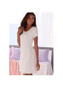 Nachthemd Vivance DREAMS, Damen, Gr. 44/46, N-Gr, beige (ecru), Rippware, Obermaterial: 92% Modal (TENCELTM), 8% Elasthan, unifarben, bequem kurz, Rundhals, eingesetzt Babylock, Kleider Nachthemd, aus angenehmer Rippware