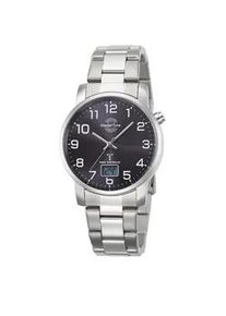 Funkuhr MASTER TIME "Basic", silber (silberfarben, schwarz), Armbanduhren, Herren, Funkuhr, Armbanduhr, Quarzuhr, Herrenuhr, Datum, Leuchtzeiger, Edelstahlarmband