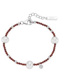 Armband "mit S&uuml;&szlig;wasser-Perlen und Ziersteinen, Silber 925", silber, Giorgio Martello MILANO, Armb&auml;nder, Damen, 19cm, Silber 925 (Sterlingsilber), Armband