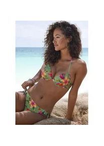 Bikini-Hose Lascana "Malia", Damen, Gr. 38, N-Gr, rosa (salbei, pink bedruckt), Microfaser, Microfaser, Polyamid, bedruckt, floral, Badehosen Bikini-Hose, zum Binden mit tropischem Print