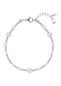 Armband Leonardo "Elsana", edelstahlfarben, wei&szlig;, natur, grau, Armb&auml;nder, Damen, 21cm, Edelstahl Perlen, Edelstahl, Perlen, Armband, mit Perle (imitiert)