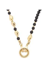 Charm-Kette Leonardo "Halskette Dorina Clip&Mix", schwarz (gelbgoldfarben, schwarz), Halsketten, Damen, Edelstahl, L: 45 B: 8mm, mit Glasperle, B:8mm