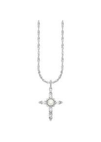Kette mit Anh&auml;nger Thomas Sabo "Cross Romance" Gr. 45, bunt (silberfarben, wei&szlig;), Halsketten, Damen, 45, Perlen Silber 925 (recycelt), B: 13mm, Perlen, Silber 925 (recycelt), mit Zirkonia (synth.) - mit S&uuml;&szlig;wasserzuchtperle, B:13mm
