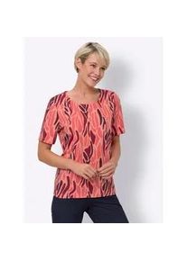 Rundhalsshirt CLASSIC BASICS "Rundhals-Shirt", Damen, Gr. 50, rot (flamingo, dunkelrot, bedruckt), 100% Baumwolle, gemustert, mehrfarbig, Rundhals, Shirts Rundhalsshirt