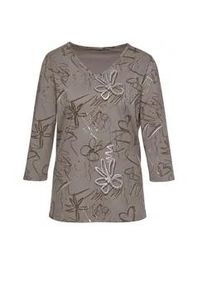 3/4-Arm-Shirt Classic Basics "Shirt", Damen, Gr. 52, grau (taupe), 100% Baumwolle, bedruckt, gemustert, V-Ausschnitt, Shirts 3/4-Arm-Shirt