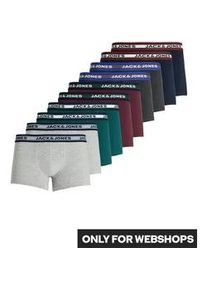 Jack & Jones Boxershorts JACK & JONES "JACFLOWER Microfiber mit Logobund, Blumenprint und Stretchkomfort", Herren, Gr. L, 10 Stk., blau (dunkelgrau melange detail:sea moss, port royal, navy, lgm, dgm, sea moss, port royal, navy blazer, lgm), Jersey, Obermaterial: 95% Baumwolle, 5% Elasthan, meliert, unifarben mit Farbeinsatz, k&ouml;rpernah, Unterhosen, eng anliegend, Microfaser, schnelltrocknend