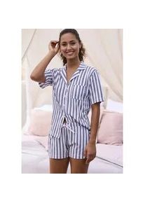 Shorty s.Oliver, Damen, Gr. 40/42, schwarz-wei&szlig; (schwarz, wei&szlig;, gestreift), Single Jersey, Obermaterial: 50% Baumwolle, 50% Viskose, gestreift, klassisch kurz, tiefer V-Ausschnitt, eingesetzt abgesteppte Kante, Homewear-Sets Shorty, mit Knopfleiste und Brusttasche