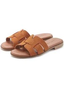 Pantolette Lascana "Mule, Sandale, offener Schuh", Damen, Gr. 42, braun (camelfarben), Obermaterial: 100% Rindsleder. Decksohle: 100% Textilmaterial. Futter: 100% Textilmaterial. Laufsohle: 100% Synthetik, unifarben, Schuhe Pantolette, aus hochwertigem Leder