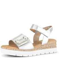 Keilsandalette Gabor "GENUA", Damen, Gr. 44, silber (silberfarben), Kalbsleder, metallic, Schuhe, Keilabsatz, Sommerschuh, Sandale mit Klettverschl&uuml;ssen, Weite G
