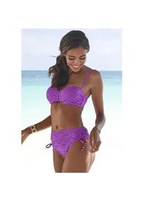 B&uuml;gel-Bandeau-Bikini-Top Lascana "Omara", Damen, Gr. 34, Cup B, lila, Recycling-Polyamid, unifarben, Bikini-Oberteile, mit Lochstickerei