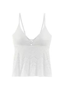 Tankini-Top Lascana "Omara", Damen, Gr. 36, Cup A/B, beige (creme), Microfaser, Recycling-Polyamid, unifarben, Bikini-Oberteile, mit Lochstickerei
