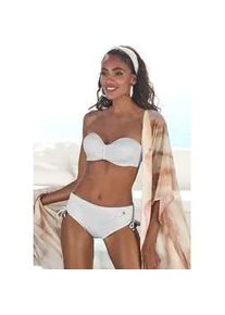 B&uuml;gel-Bandeau-Bikini-Top Lascana "Omara", Damen, Gr. 36, Cup E, beige (creme), Recycling-Polyamid, unifarben, Bikini-Oberteile, mit Lochstickerei