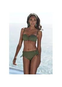 B&uuml;gel-Bandeau-Bikini-Top Lascana "Omara", Damen, Gr. 42, Cup E, gr&uuml;n (oliv), Recycling-Polyamid, unifarben, Bikini-Oberteile, mit Lochstickerei
