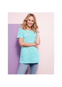 Longshirt Classic Basics "Longshirt", Damen, Gr. 50, blau (mint, jade, bedruckt), 100% Baumwolle, gemustert, mehrfarbig, Rundhals, Shirts Longshirt