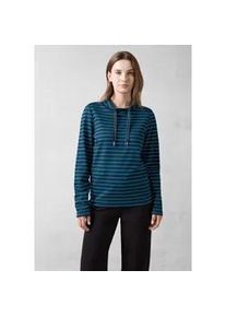 Langarmshirt Cecil, Damen, Gr. XXL (46), blau (oil blau), Web, 60% Baumwolle, 40% Polyester, gestreift, normal normal, hoch geschlossener Ausschnitt, abgesteppt, Shirts Langarmshirt, aus softem Materialmix