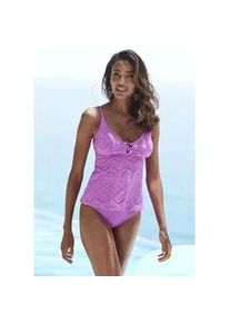 Tankini-Top Lascana "Omara", Damen, Gr. 38, Cup A/B, lila, Microfaser, Recycling-Polyamid, unifarben, Bikini-Oberteile, mit Lochstickerei