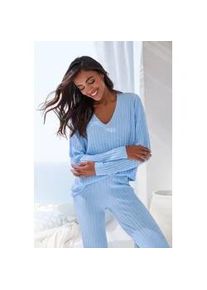 Strickpullover French Connection, Damen, Gr. 44/46, blau (blau, meliert), Rippstrick, Obermaterial: 50% Viskose (LENZINGTM ECOVEROTM), 28% Polyester, 22% Polyamid, meliert, unifarben, bequem h&uuml;ftlang, V-Ausschnitt, normaler Saum, Pullover Strickpullover, mit V-Ausschnitt, Loungewear