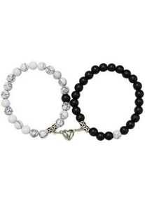 Armband Set Firetti "Multipack Geschenk Edelstahl Armschmuck Armkette Edelstein Herz", bunt (silberfarben, wei&szlig;, schwarz, wei&szlig;, schwarz), Armb&auml;nder, Damen, 18,5cm, Edelstahl Silikon, Edelstahl, Silikon, Made in Germany - mit Howlith, Glasstein