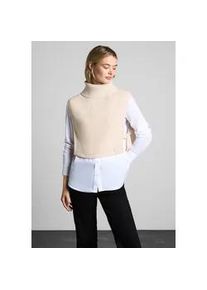 Strickponcho Street One, Damen, Gr. onesize, wei&szlig; (lucid wei&szlig;), Stoff, 50% Polyacryl, 50% Polyester, unifarben, gerade kurz, hoch geschlossener Ausschnitt, B&uuml;ndchen, Pullover, aus softem Materialmix