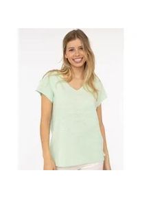 Kurzarmshirt Zwillingsherz "Positive Mind", Damen, Gr. S/M, gr&uuml;n (hellgr&uuml;n), Web, Obermaterial: 95% Baumwolle, 5% Elasthan, bedruckt, unifarben, oversize Po-bedeckend, V-Ausschnitt, Shirts, V-Ausschnitt, Kurzarm, hinten etwas l&auml;nger, Baumwollmischung