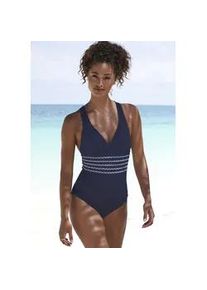 Badeanzug Sunseeker "Blossom", Damen, Gr. 36, Cup B, blau (marine), Recycling-Polyamid, kontrastfarbene Details, Badeanz&uuml;ge Badeanzug, mit bedruckten Details